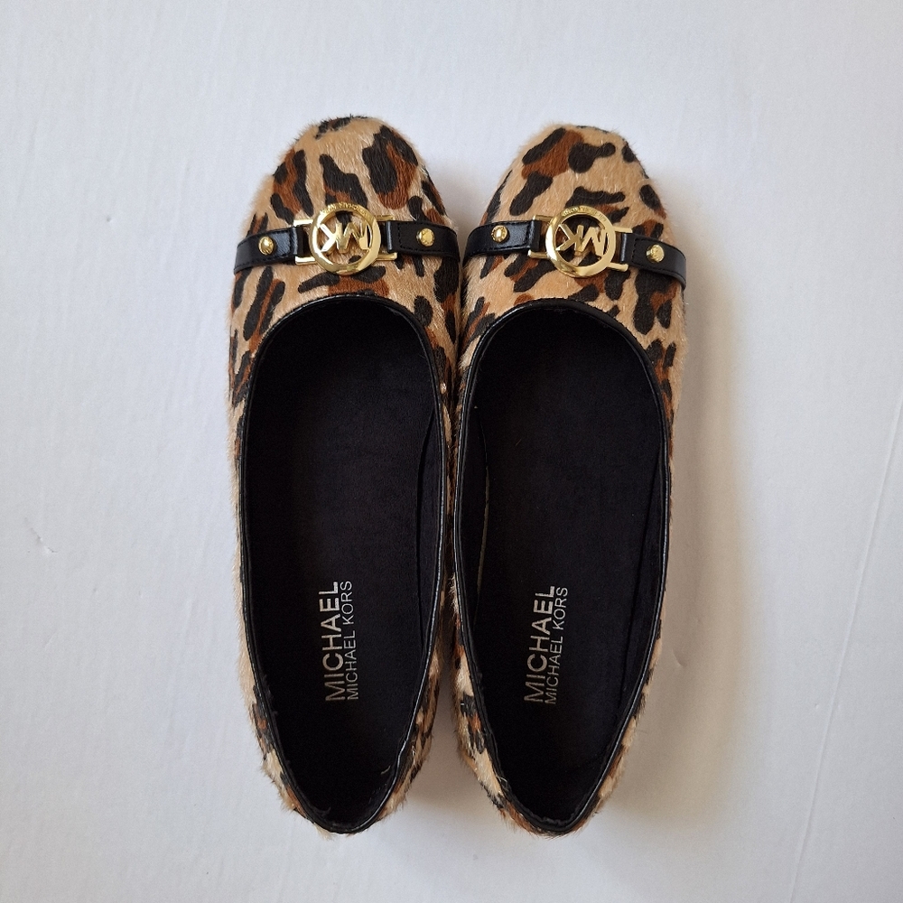 Michael Kors Fur Ballet Flats Leopard Loafers Animal Slip On Kids Womens NEW